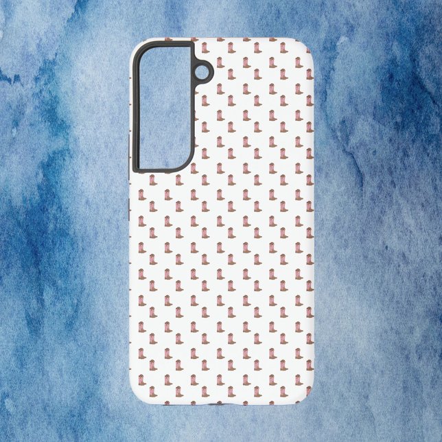 Cowboy Boots Pink Brown Purple Stars Pattern Samsung Galaxy Case (A phone case with a cowboy boot pattern in brown, pink and purple)