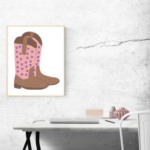 Cowboy Boots Pink Brown Purple Stars Poster