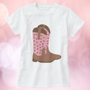 Cowboy Boots Pink Brown Purple Stars T-Shirt