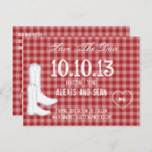 Cowboy Boots Red Checkered Gingham Announcement Postcard (Front/Back)