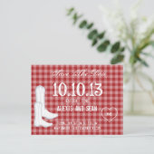 Cowboy Boots Red Checkered Gingham Announcement Postcard (Standing Front)