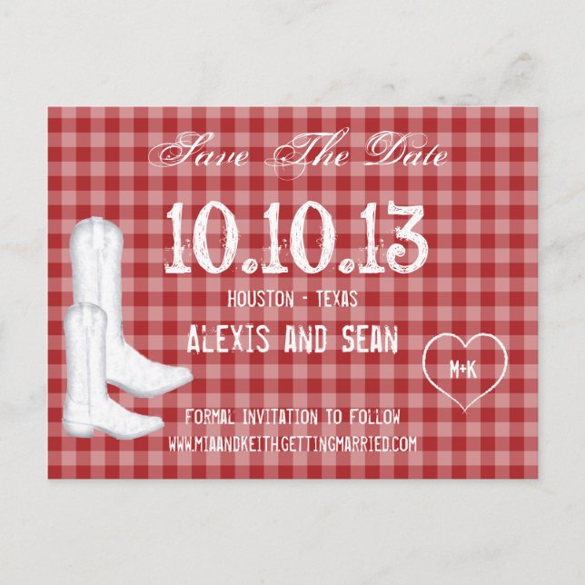 Cowboy Boots Red Checkered Gingham Announcement Postcard (Front)