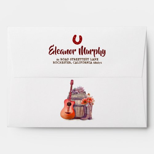 Cowboy Boots Red Guitar and Barrel Western Style Envelope