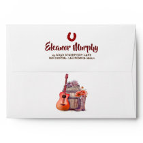 Cowboy Boots Red Guitar and Barrel Western Style Envelope