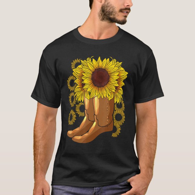 Cowboy Boots Rodeo Riding Women Florist Gift Sunfl T-Shirt (Front)