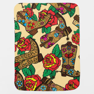 Cowboy Boots & Roses: Vintage Design. Baby Blanket