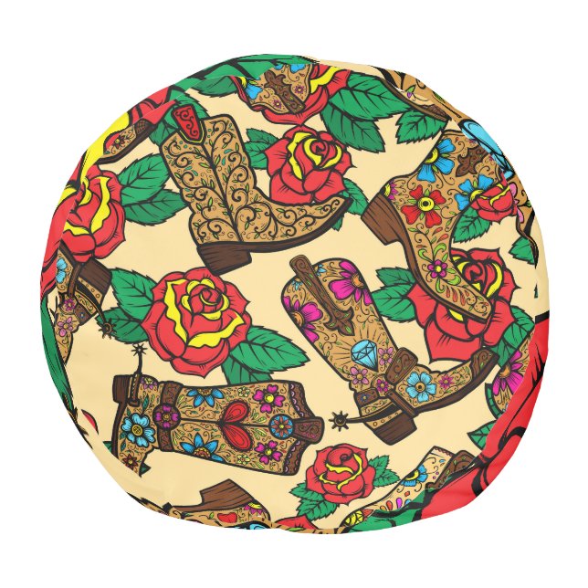 Cowboy Boots & Roses: Vintage Design. Pouf (Bottom)