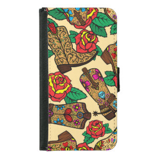 Cowboy Boots & Roses: Vintage Design. Samsung Galaxy S5 Wallet Case