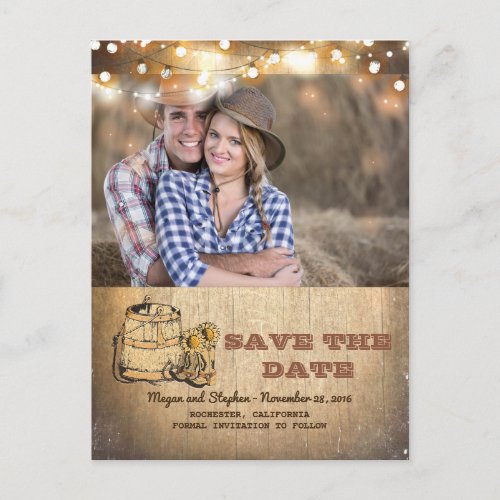 Cowboy Boots Rustic Country Photo Save the Date Announcement Postcard