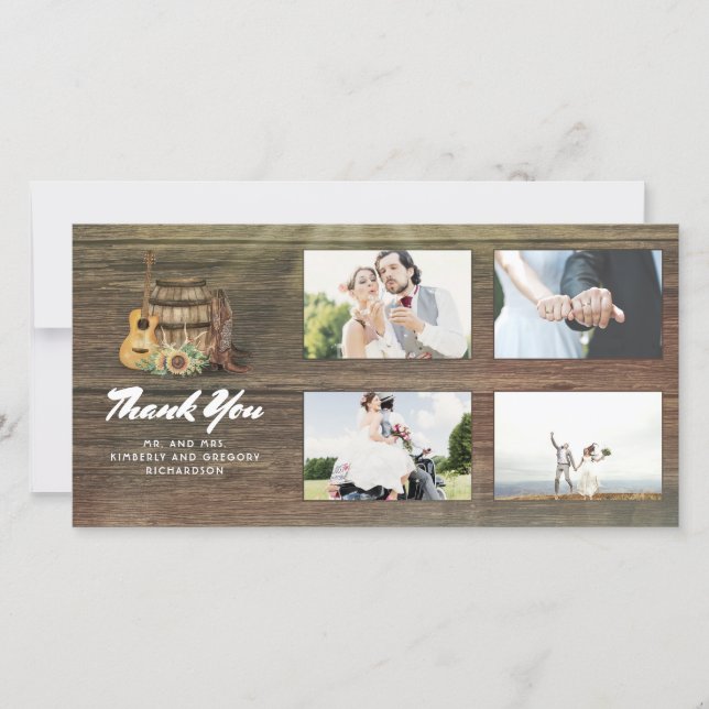 Cowboy Boots Rustic Country Thank You Wedding Card (Front)