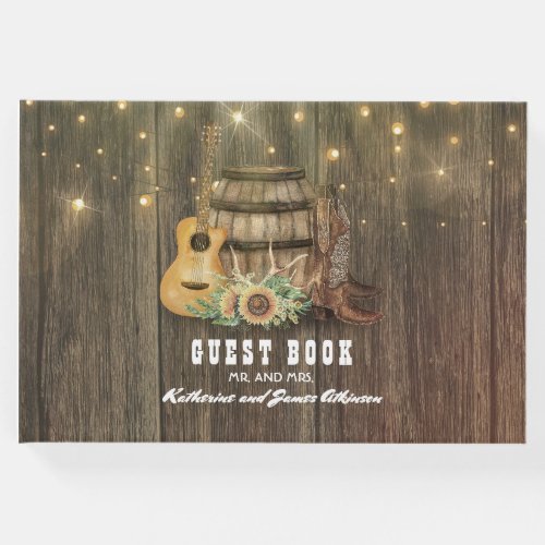 Cowboy Boots Rustic Country Wine Barrel Guest Book