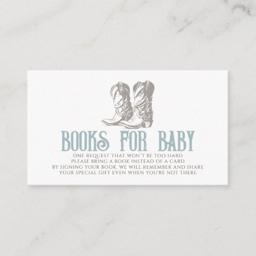 Cowboy Boots Shower Boy Blue Books for Baby Enclosure Card