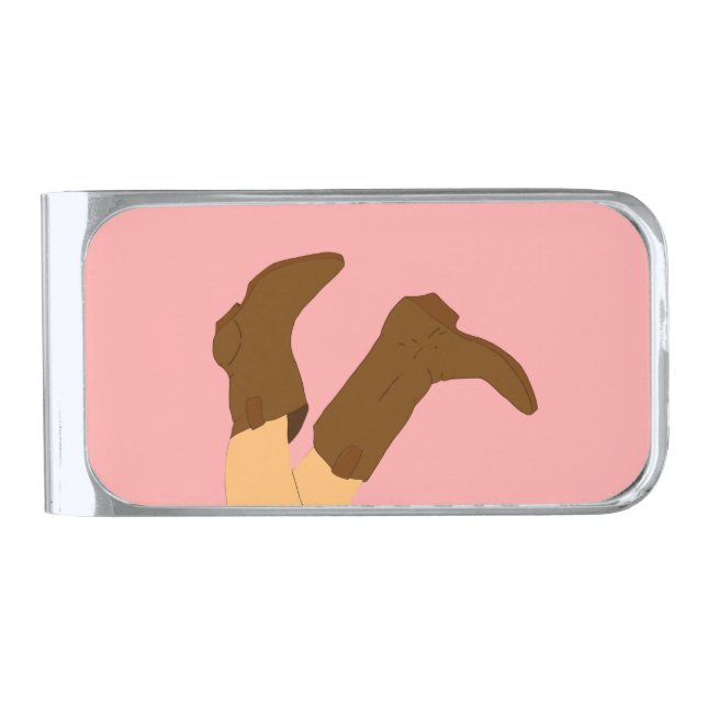 Cowboy Boots  Silver Finish Money Clip (Front)