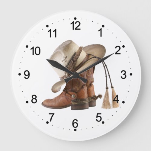 Cowboy Boots Spurs Hat and Tassels  Large Clock