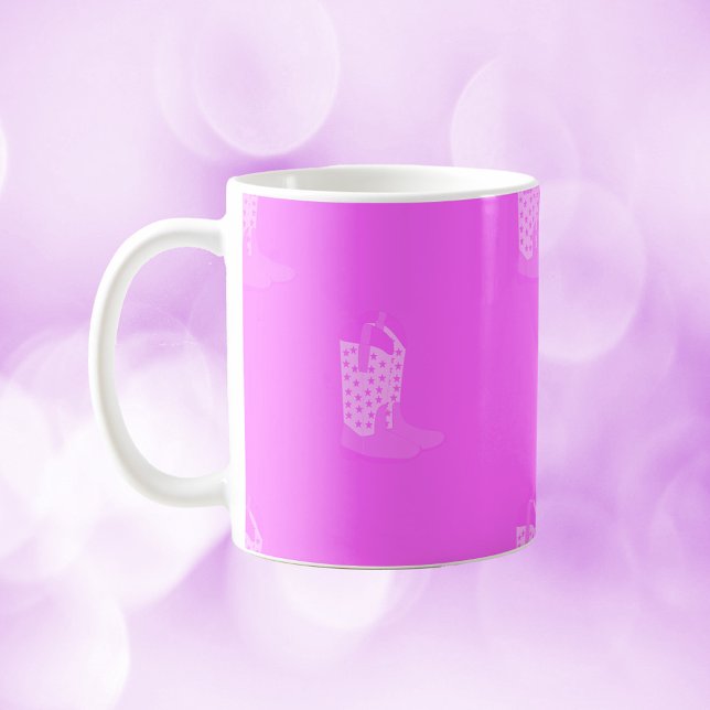 Cowboy Boots Stars Pattern Pink Coffee Mug (A mug with a pattern of pink cowboy boots.)