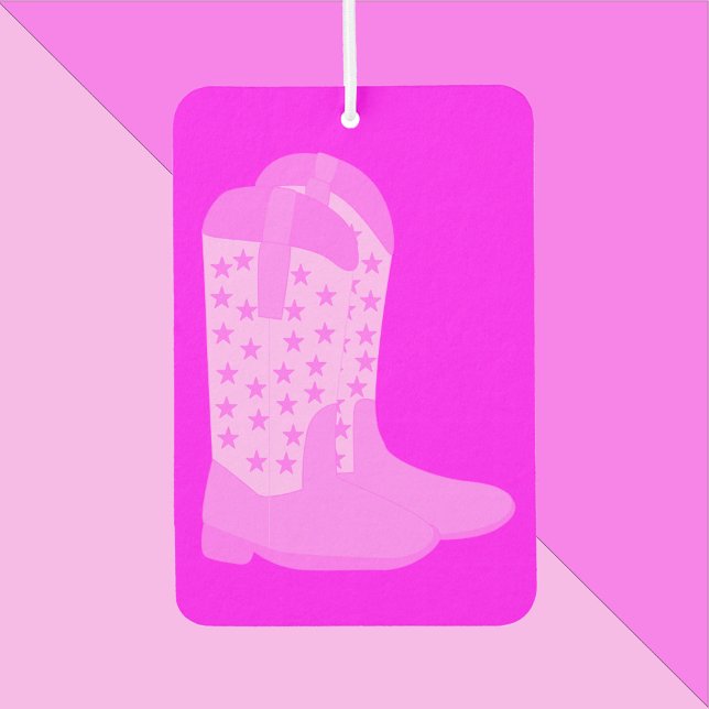 Cowboy Boots Stars Pink Background Air Freshener (An air freshener with a pair of cowboy boots with stars done in various shades of pink.)