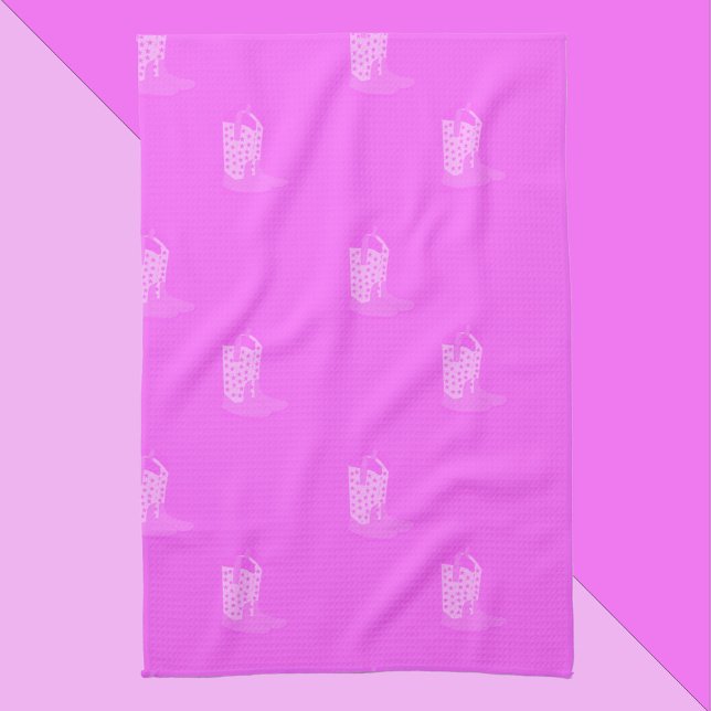 Cowboy Boots Stars Pink Pattern Kitchen Towel (A kitchen towel with a pattern of pink cowboy boots)