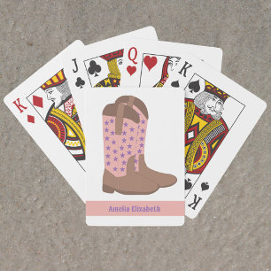 Cowboy Boots Stars Purple Pink Brown Personalize Poker Cards