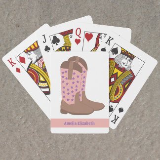 Cowboy Boots Stars Purple Pink Brown Personalize Poker Cards