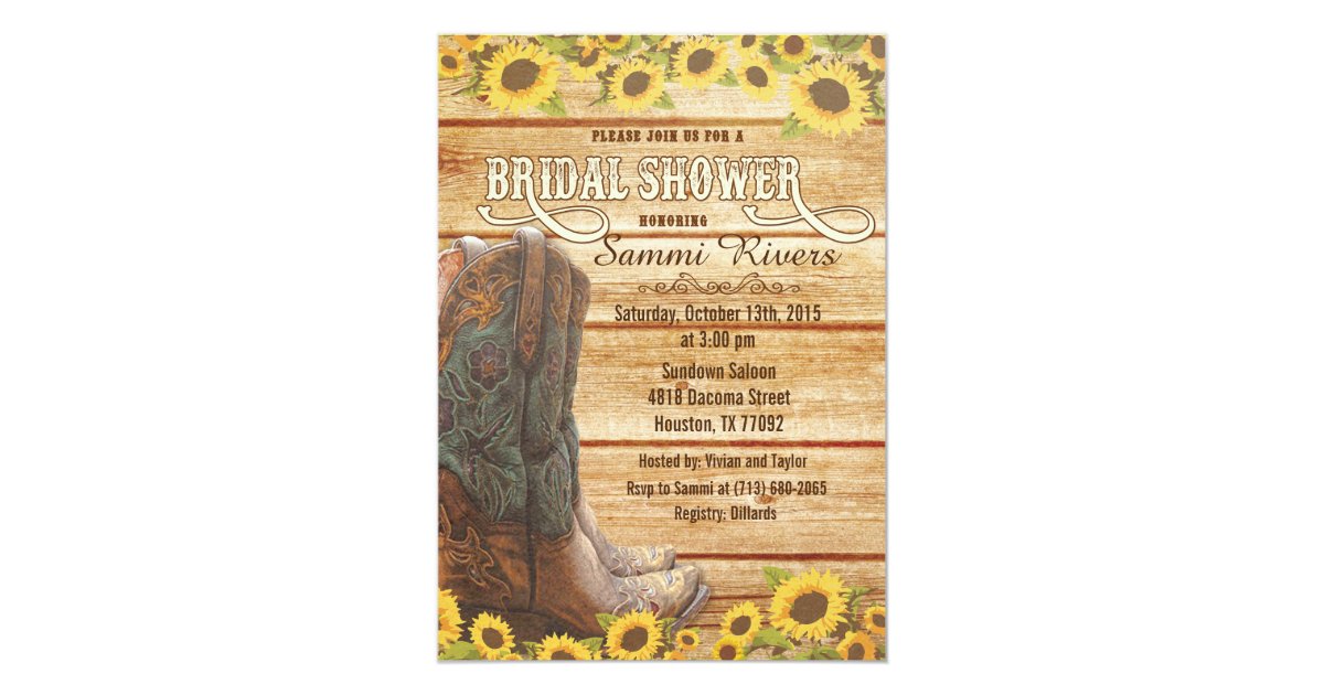 Cowboy Boots Sunflower Bridal Shower Invitation Zazzle Com