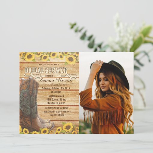 Cowboy Boots Sunflower Bridal Shower Invitation | Zazzle