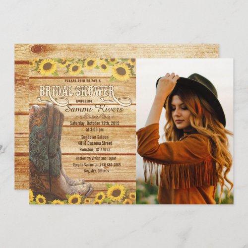 Cowboy Boots Sunflower Bridal Shower Invitation