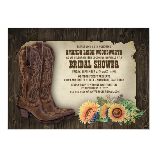 Cowboy Boots Sunflower Bridal Shower Invitations | Zazzle.com