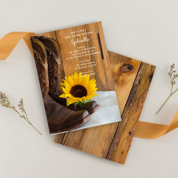 Cowboy Boots Sunflower Country Western Baby Shower Invitation by loraseverson at Zazzle
