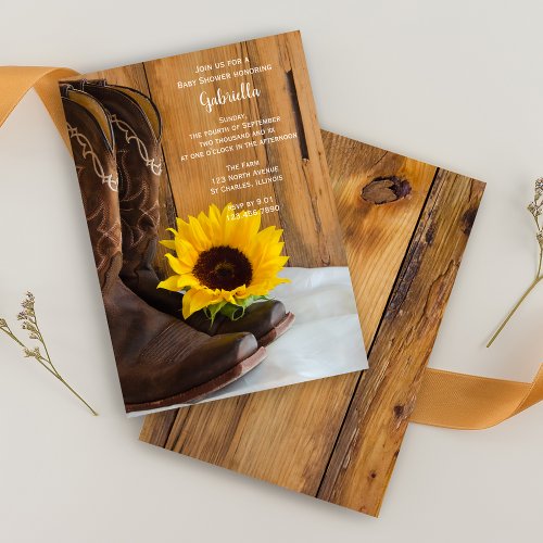Boots and Sunflower Country Baby Shower Invitation