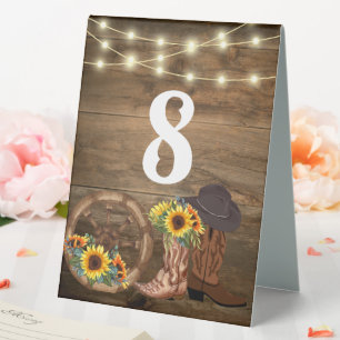 Cowboy Boots Sunflower Country Western Wedding  Table Tent
