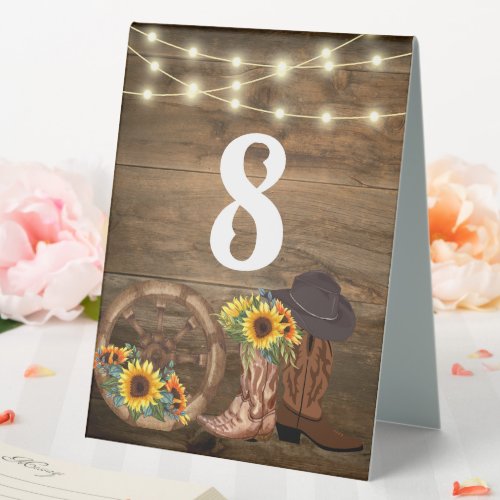 Cowboy Boots Sunflower Country Western Wedding  Table Tent Sign