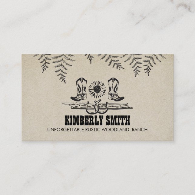 Cowboy Boots Sunflower Horseshoes Rustic Country Business Card (Front)