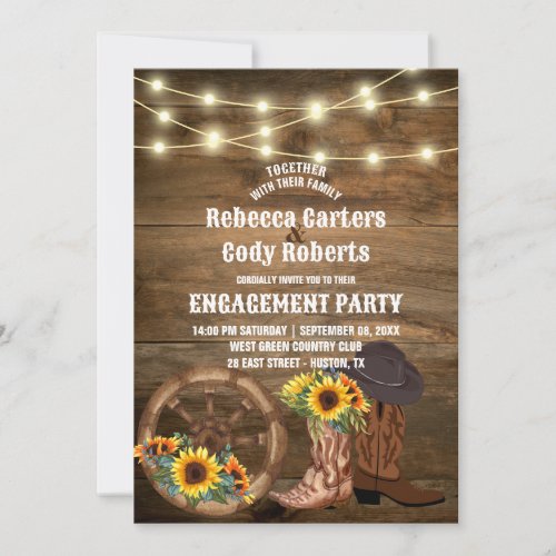 Cowboy Boots Sunflower Western Engagement Party Invitation