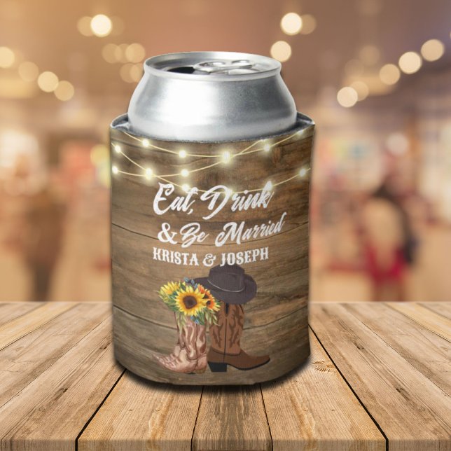 Cowboy Boots Sunflower Western Wedding  Can Cooler (Cowboy Boots Sunflower Western Wedding Can Cooler)