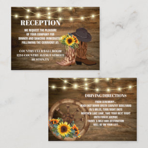 Cowboy Boots Sunflower Western Wedding  Direction Enclosure Card