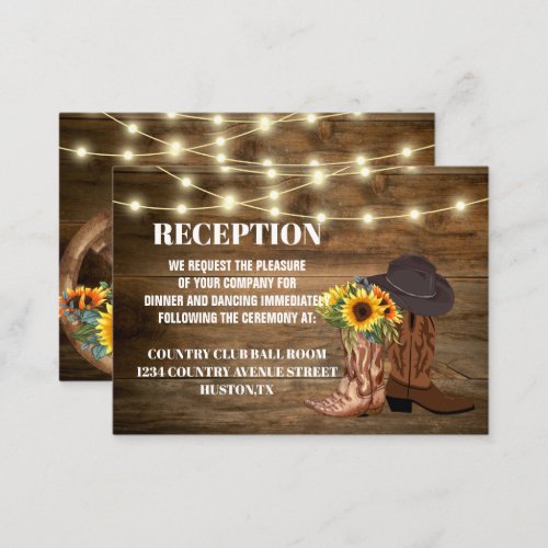 Cowboy Boots Sunflower Western Wedding  Direction Enclosure Card