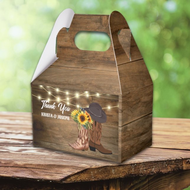 Cowboy Boots Sunflower Western Wedding  Favor Boxes (Cowboy Boots Sunflower Western Wedding Favor Boxes)