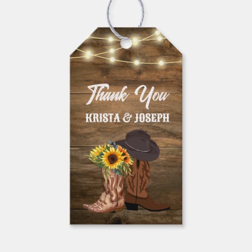 Cowboy Boots Sunflower Western Wedding Favor Gift Tags