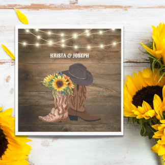 Cowboy Boots Sunflower Western Wedding Favor Napkins