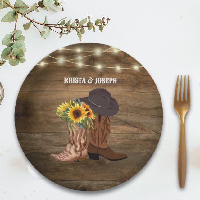 Cowboy Boots Sunflower Western Wedding Favor Paper Plates (Cowboy Boots Sunflower Western Wedding Favor Paper Plates)