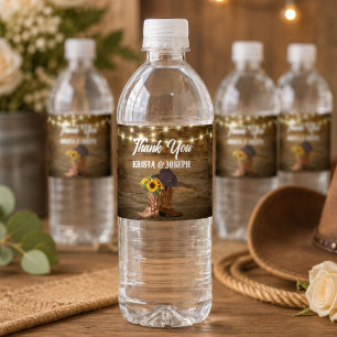 Cowboy Boots Sunflower Western Wedding Favor Water Bottle Label
