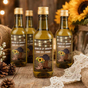 Cowboy Boots Sunflower Western Wedding Favor Wine Label