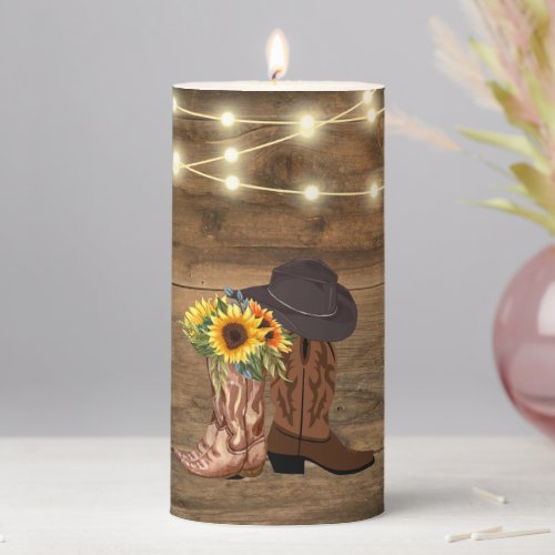 Cowboy Boots Sunflower Western Wedding  Pillar Candle