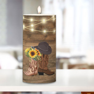 Cowboy Boots Sunflower Western Wedding Pillar Candle