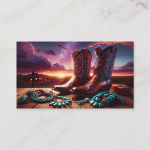 Cowboy Boots Turquoise Jewelry in Desert Black Business Card