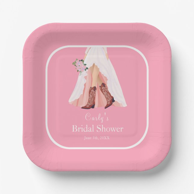 Cowboy Boots & Wedding Dress Bridal Shower Paper Plates (Front)