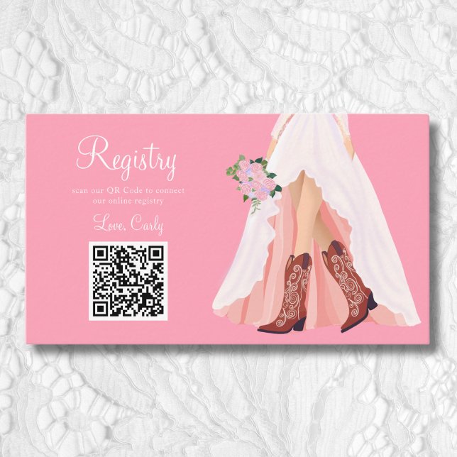 Cowboy Boots & Wedding Dress QR Code Bridal Shower Enclosure Card (Creator Uploaded)