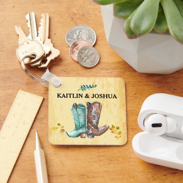 Cowboy Boots Wedding 🤠 Rustic Western Monogram Keychain (Desk)