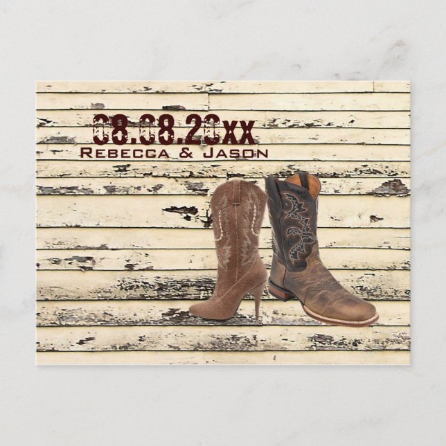 Cowboy Boots Western country Wedding save the date Announcement Postcard (Front)