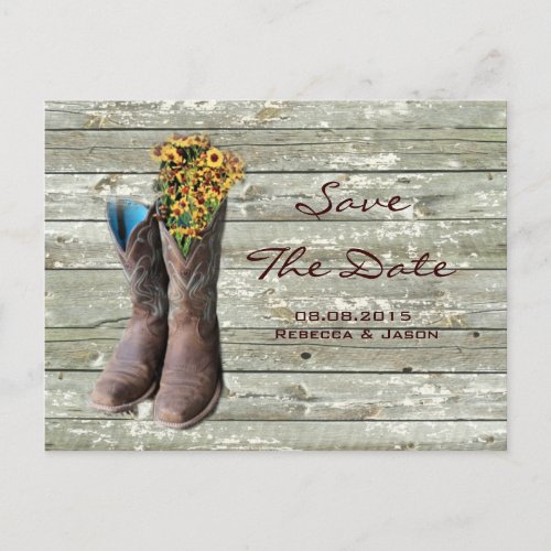 cowboy boots western country wedding save the date announcement postcard